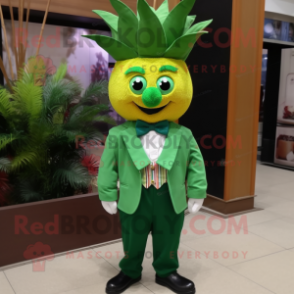 Forest Green Pineapple mascot costume character dressed with a Poplin Shirt and Bow ties