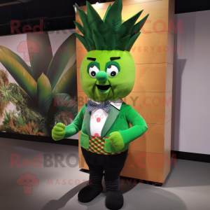 Forest Green Pineapple mascot costume character dressed with a Poplin Shirt and Bow ties