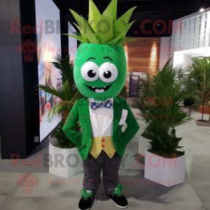 Forest Green Pineapple mascot costume character dressed with a Poplin Shirt and Bow ties