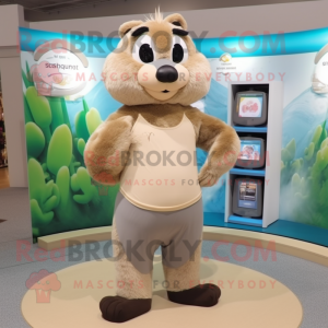 Beige Marmot maskot kostume...