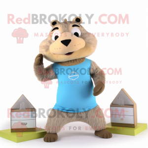 Beige Marmot mascot costume character dressed with a Yoga Pants and Rings