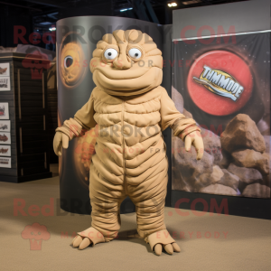 Tan Trilobite mascot costume character dressed with a Jumpsuit and Wraps