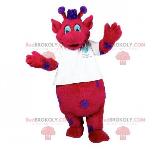 Red and purple monster mascot with antennas - Redbrokoly.com