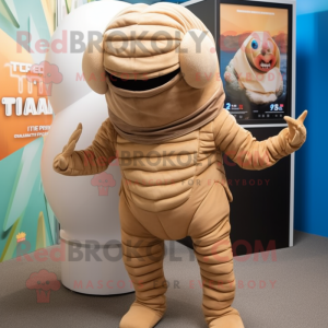 Tan Trilobite mascot costume character dressed with a Jumpsuit and Wraps