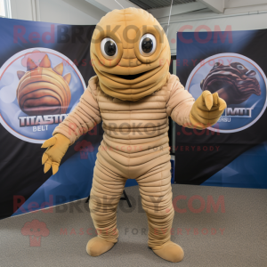 Tan Trilobite mascot costume character dressed with a Jumpsuit and Wraps