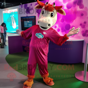 Magenta Guernsey Cow maskot...