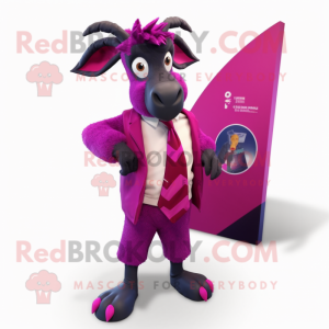 Magenta Goat mascot costume character dressed with a Suit and Scarf clips