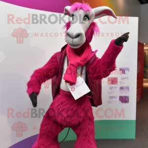 Magenta Goat mascot costume character dressed with a Suit and Scarf clips