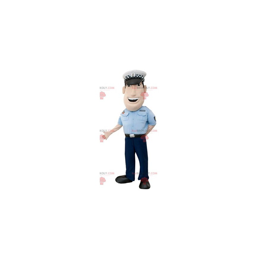 Muscular policeman mascot. Man in police uniform -