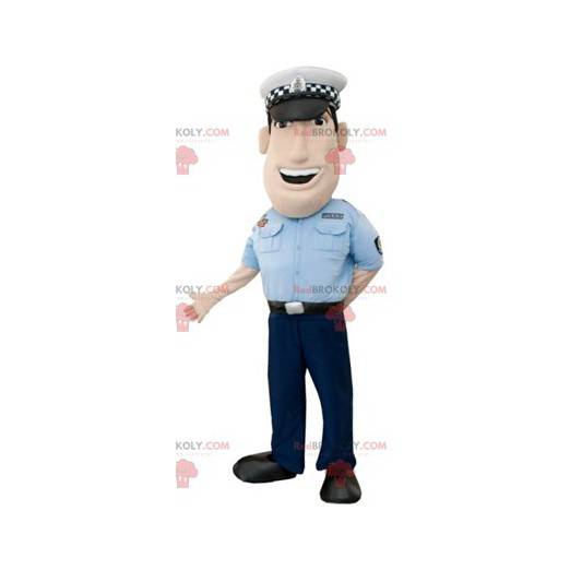 Mascota de policía muscular. Hombre en uniforme de policía -