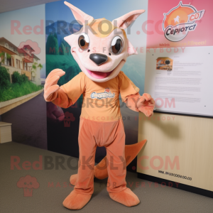 Peach Chupacabra mascot costume character dressed with a Henley Tee and Wraps