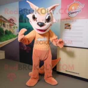 Peach Chupacabra mascot costume character dressed with a Henley Tee and Wraps