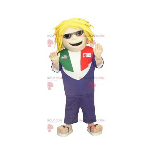Maskot blond mand med briller og tapdans - Redbrokoly.com