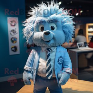 Sky Blue Porcupine mascot costume character dressed with a Oxford Shirt and Ties