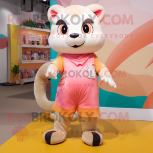 Peach Ferret mascot costume character dressed with a Playsuit and Shoe laces