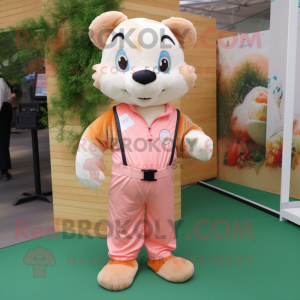 Peach Ferret mascot costume character dressed with a Playsuit and Shoe laces