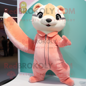 Peach Ferret mascot costume character dressed with a Playsuit and Shoe laces