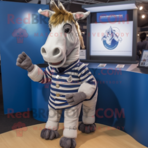 Navy Quagga mascot costume character dressed with a Waistcoat and Bracelet watches