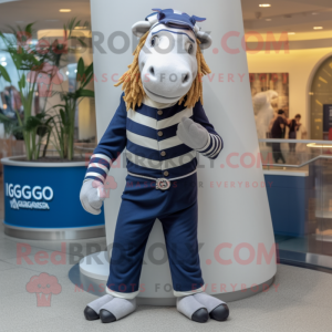 Navy Quagga mascot costume character dressed with a Waistcoat and Bracelet watches