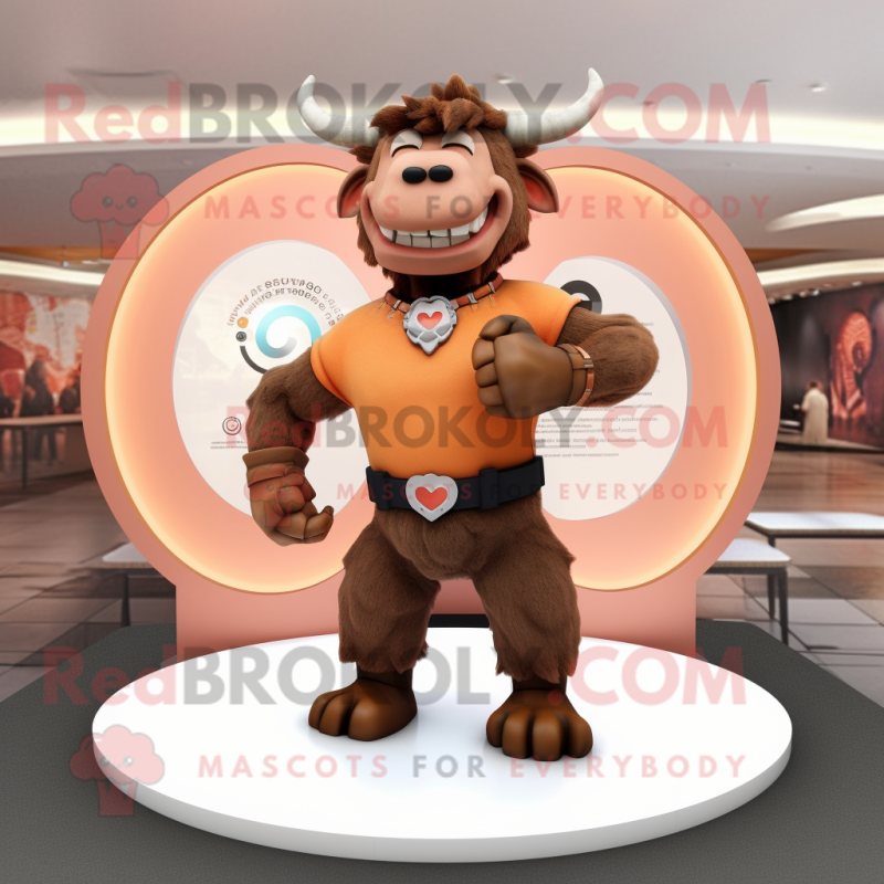 Peach Minotaur mascot costume character dressed with a Suit Pants and Bracelet watches