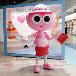 Pink Love Letter mascot costume character dressed with a Swimwear and Keychains