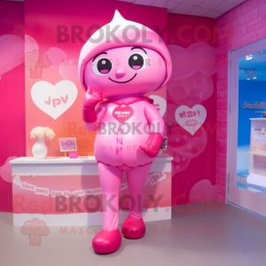 Pink Love Letter mascot costume character dressed with a Swimwear and Keychains