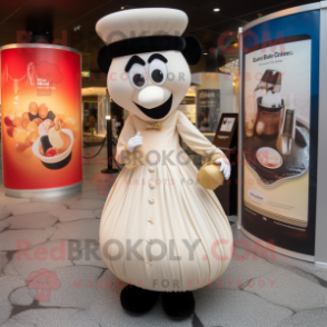 Cream Guinness mascot costume character dressed with a Evening Gown and Handbags