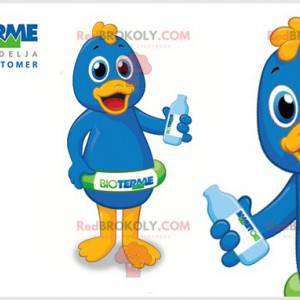 Mascote pato azul e amarelo com bóia - Redbrokoly.com