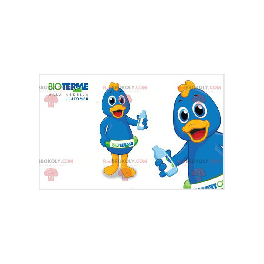 Mascote pato azul e amarelo com bóia - Redbrokoly.com