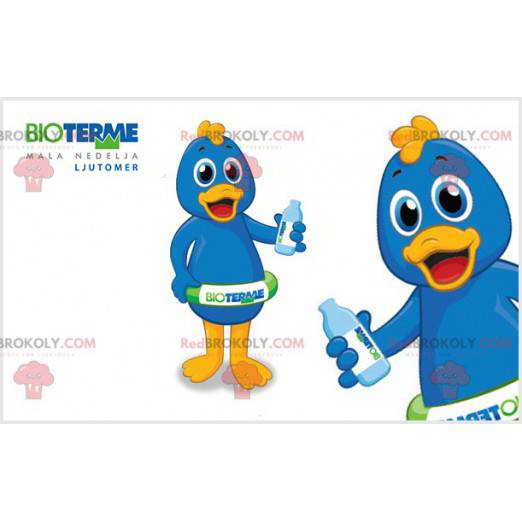 Mascote pato azul e amarelo com bóia - Redbrokoly.com