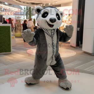Gray Badger mascot costume character dressed with a Suit Pants and Anklets