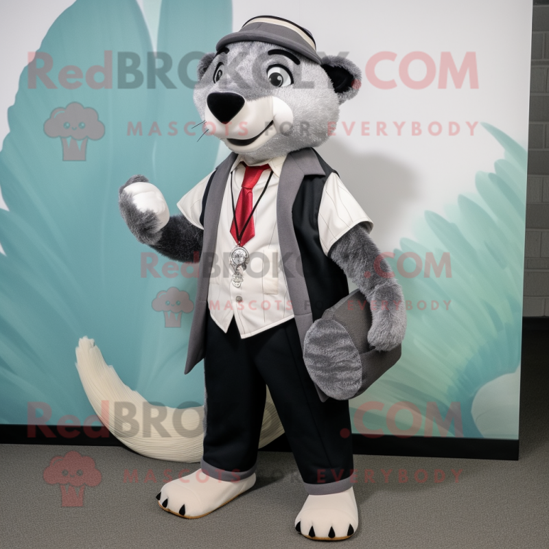 Gray Badger mascot costume character dressed with a Suit Pants and Anklets