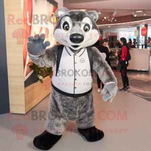 Gray Badger mascot costume character dressed with a Suit Pants and Anklets