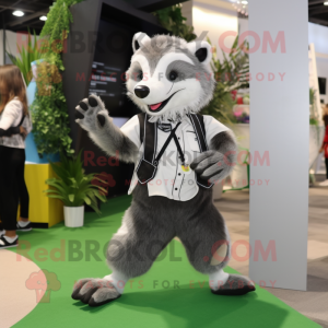 Gray Badger mascot costume character dressed with a Suit Pants and Anklets