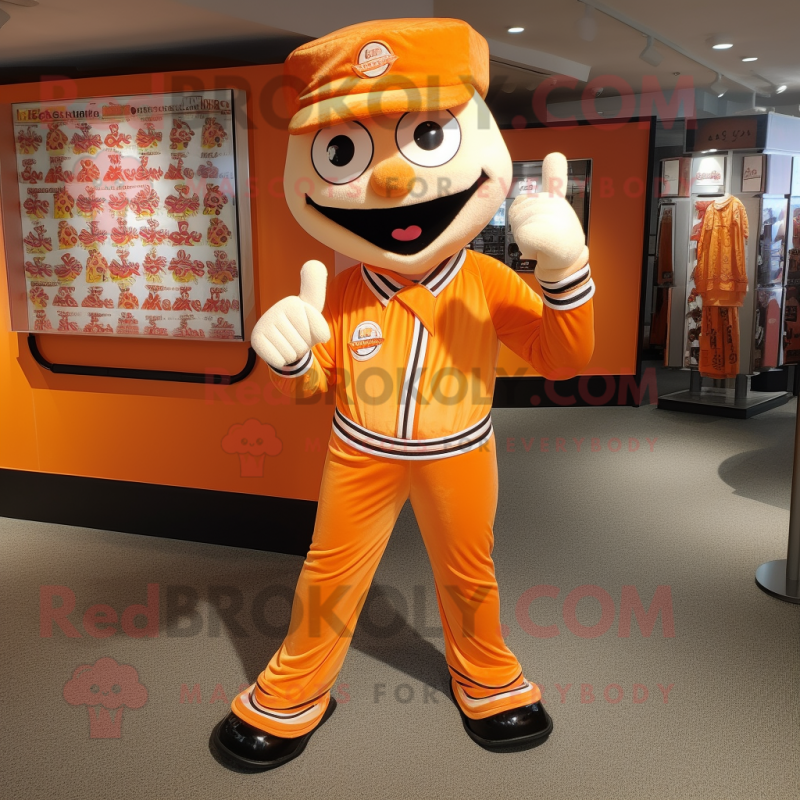 Orange Champagne mascot costume character dressed with a Mom Jeans and Shoe laces Orange Champagne mascot costume character dressed with a Mom Jeans and Shoe laces