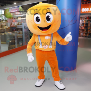 Orange Champagne mascot costume character dressed with a Mom Jeans and Shoe laces