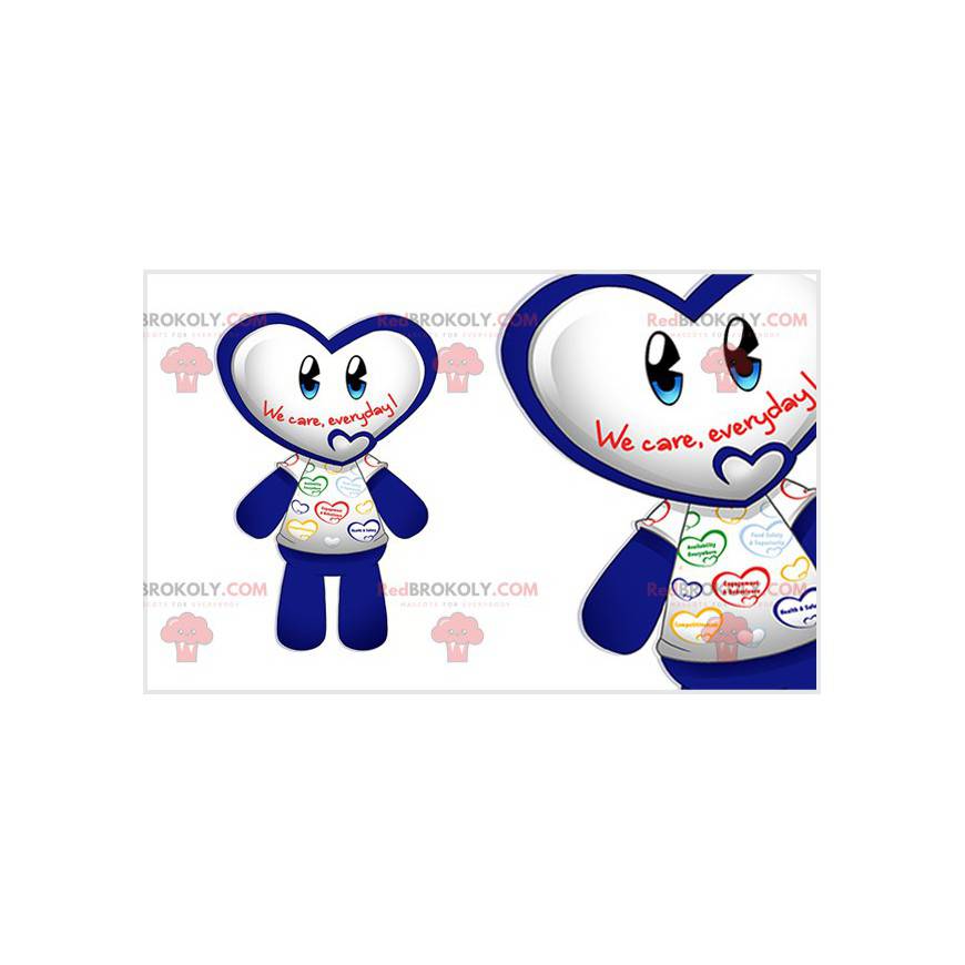 Mascote do boneco de neve azul e branco com cabeça em forma de