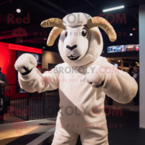 White Ram mascot costume character dressed with a Long Sleeve Tee and Gloves