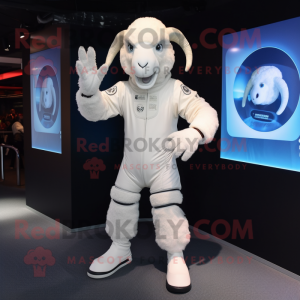 White Ram mascot costume character dressed with a Long Sleeve Tee and Gloves