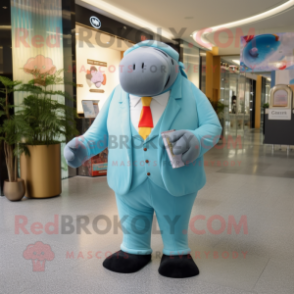 Sky Blue Walrus mascot costume character dressed with a Blazer and Foot pads