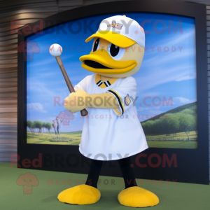 Yellow Swan mascot costume character dressed with a Baseball Tee and Beanies