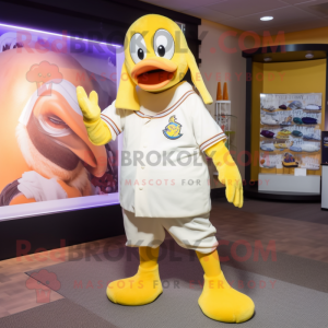Yellow Swan mascot costume character dressed with a Baseball Tee and Beanies