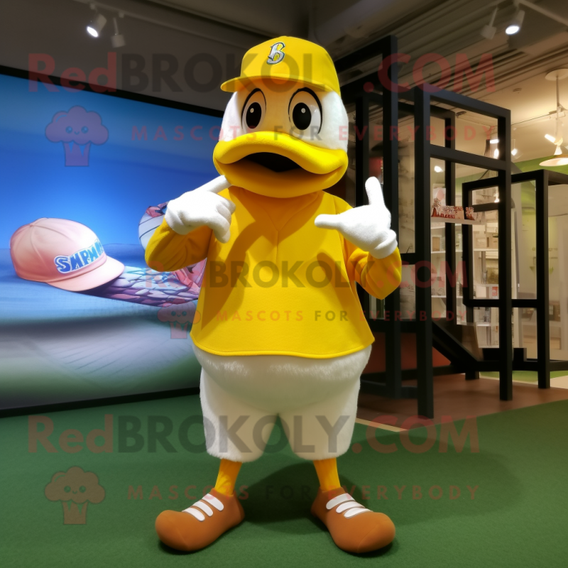 Yellow Swan mascot costume character dressed with a Baseball Tee and Beanies