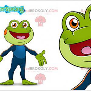 Green frog mascot with a blue combination - Redbrokoly.com