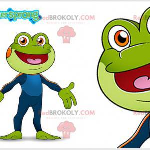 Mascota de la rana verde con una combinación azul -