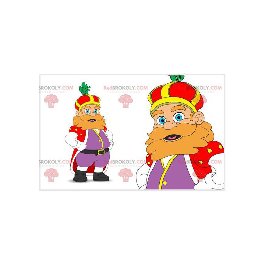 Mollige en besnorde rode koning mascotte. King kostuum -