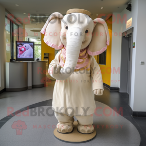 Cream Elephant mascot costume character dressed with a Wrap Dress and Cummerbunds