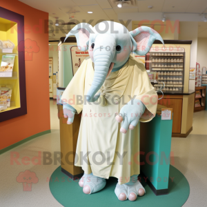 Cream Elephant mascot costume character dressed with a Wrap Dress and Cummerbunds