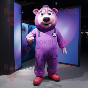 Purple Sow maskot kostym...