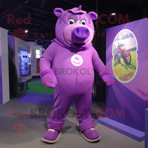 Purple Sow maskot kostym...